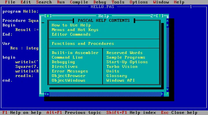 Помощь по программе Turbo Pascal