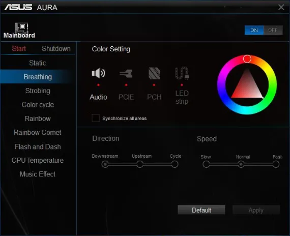 Интерфейс ASUS Tuf Gaming Aura Sync
